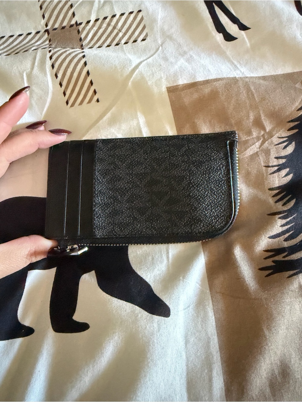 Michael Kors Black Leather Zip Card Holder Wallet